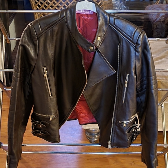 VALMAX - Brown Vegan Leather Motorcycle Jacket - Like New - Picture 2 of 4